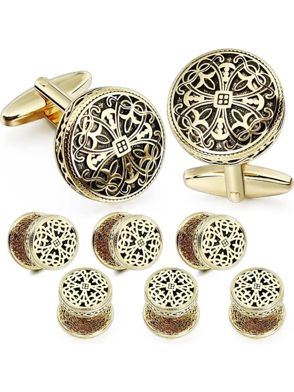 Elegant Gold Cufflinks & Tuxedo Studs Set for Men - Perfect Gift for Weddings